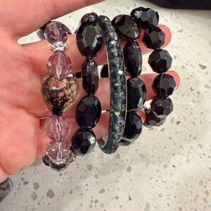 Elegant Black and Purple Beaded Bracelet Set